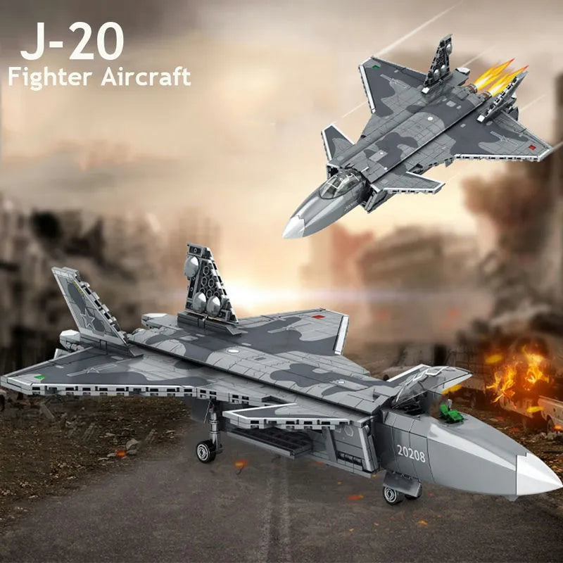 Building Blocks Military MOC Stealth Aircraft J - 20 Fighter Jet Bricks Toy - 5