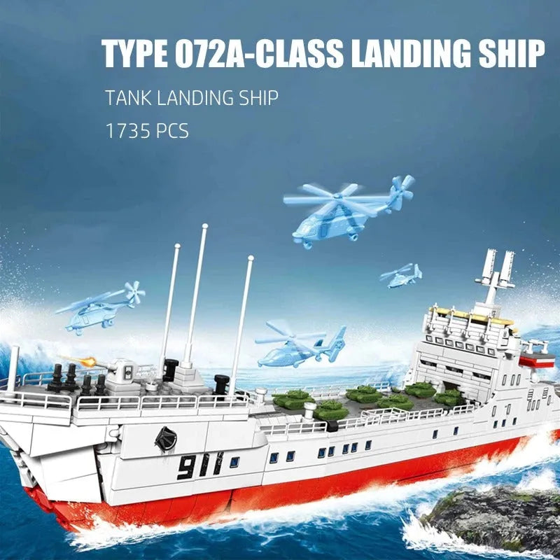 Building Blocks Military Type 072A Tank Landing Warship Bricks Toy - 1