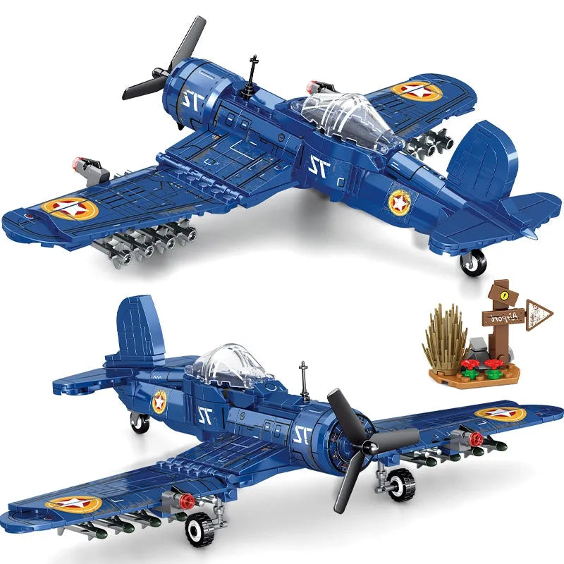 Building Blocks Military WW2 Bomber Army Aircraft F4U Plane Bricks Toy - 1