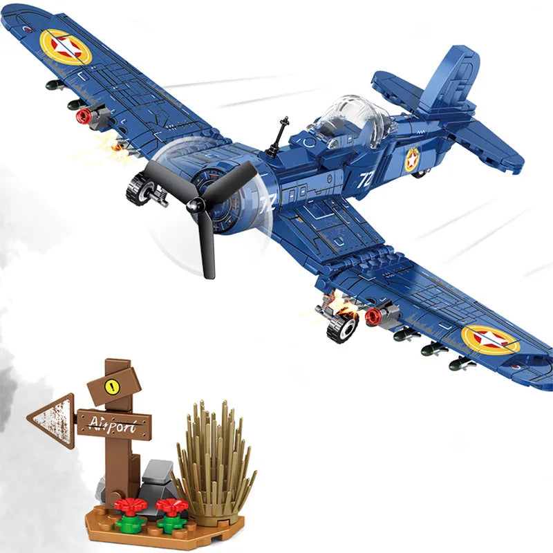 Building Blocks Military WW2 Bomber Army Aircraft F4U Plane Bricks Toy - 2