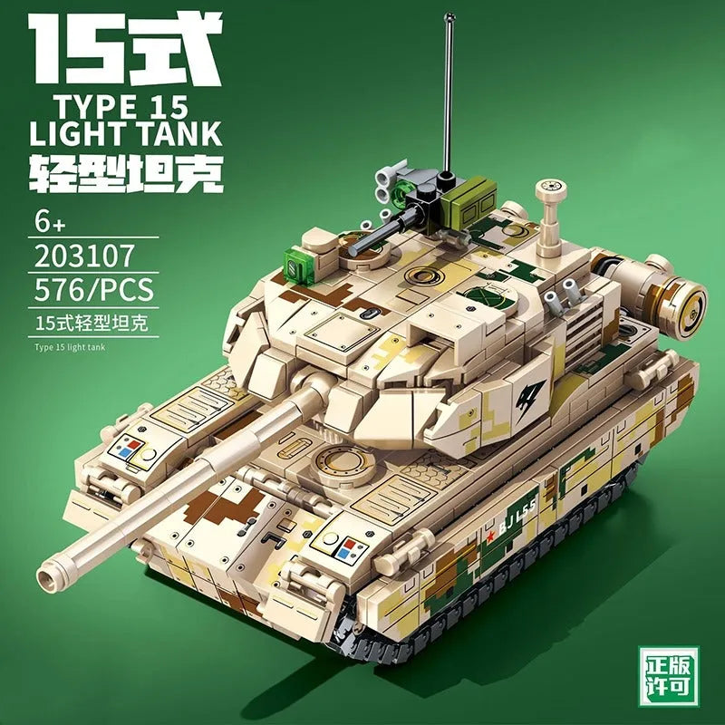 Building Blocks Military WW2 Type 15 Light Battle Tank Bricks Toys - 8