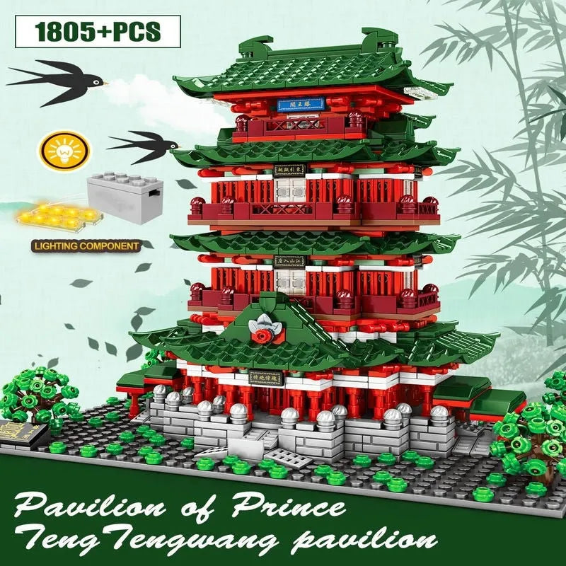 Building Blocks MOC Architecture Prince Pavilion House LED Bricks Toy Construction Set Toys - 2