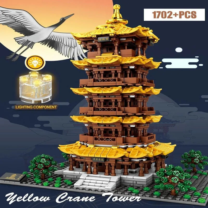 Building Blocks MOC Architecture The Yellow Crane Tower Bricks Toys Construction Set Toys - 2