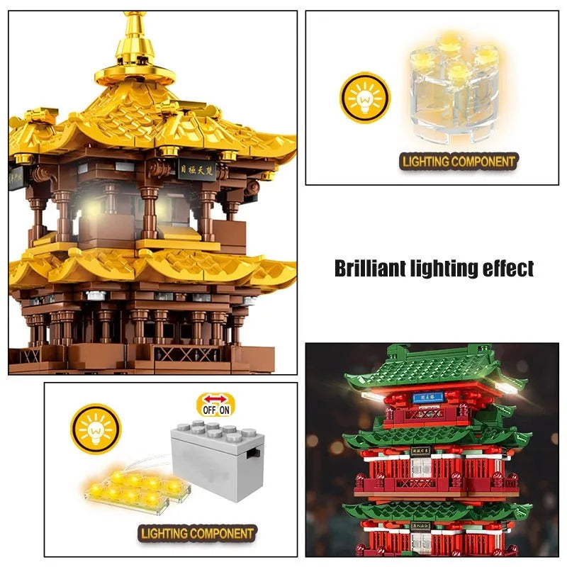 Building Blocks MOC Architecture The Yellow Crane Tower Bricks Toys Construction Set Toys - 8