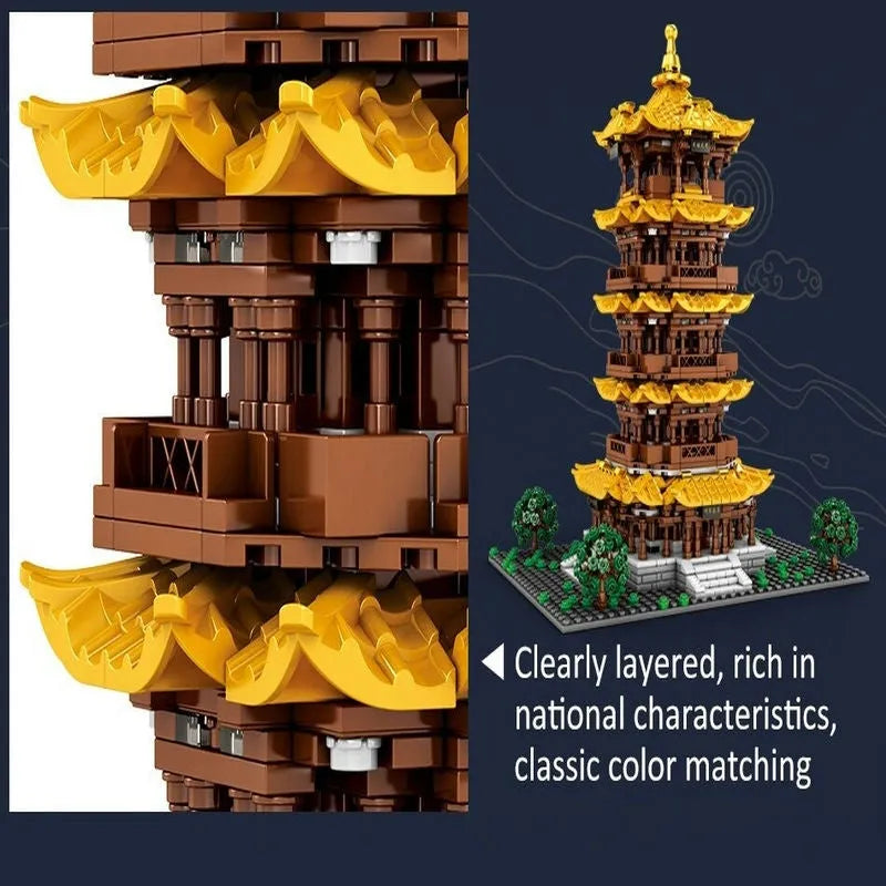 Building Blocks MOC Architecture The Yellow Crane Tower Bricks Toys Construction Set Toys - 6