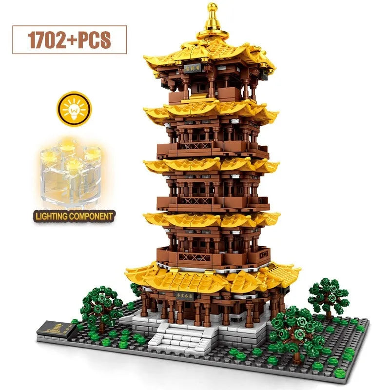 Building Blocks MOC Architecture The Yellow Crane Tower Bricks Toys Construction Set Toys - 1