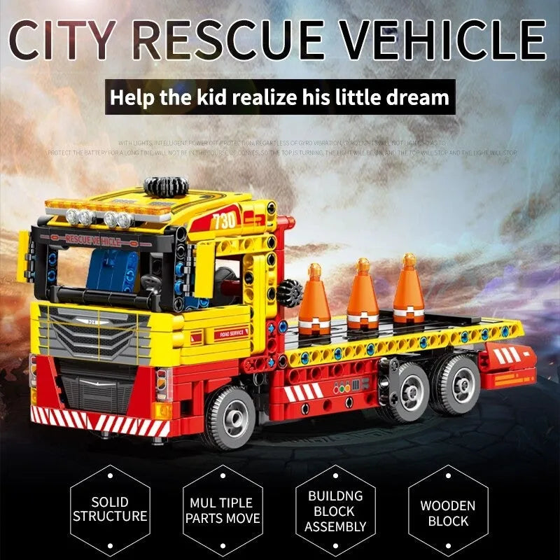 Building Blocks MOC Flatbed City Rescue Truck Bricks Toys 709800 - 2