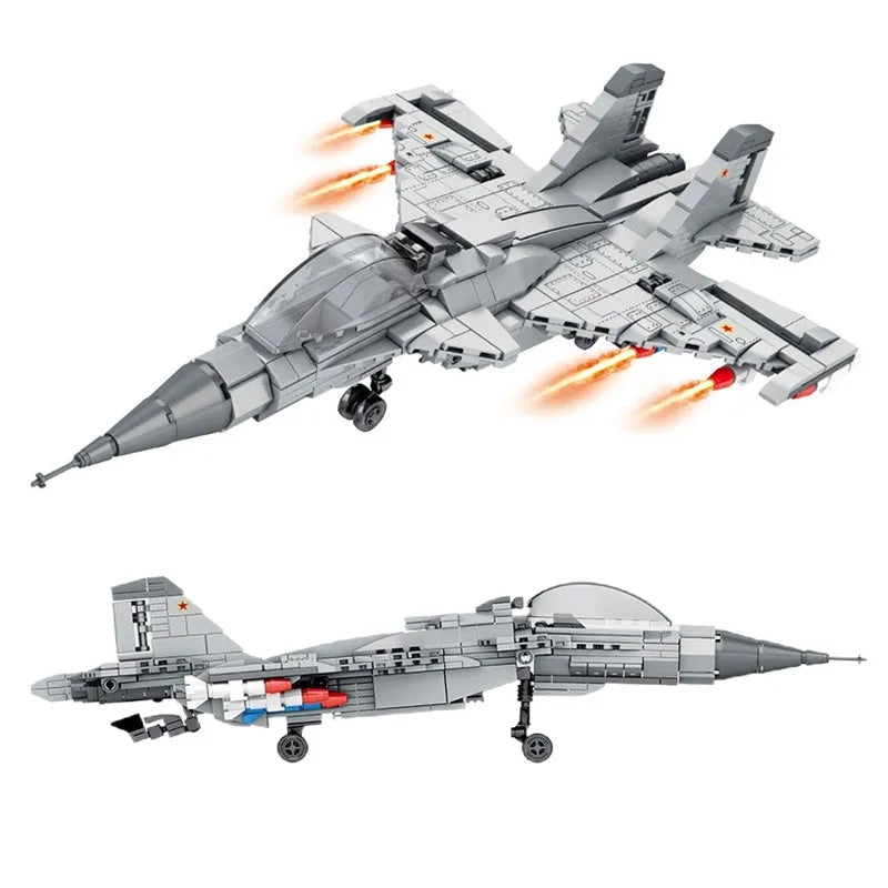 Building Blocks MOC Military Aircraft SU - 27 Fighter Jet Plane Bricks Toys - 1