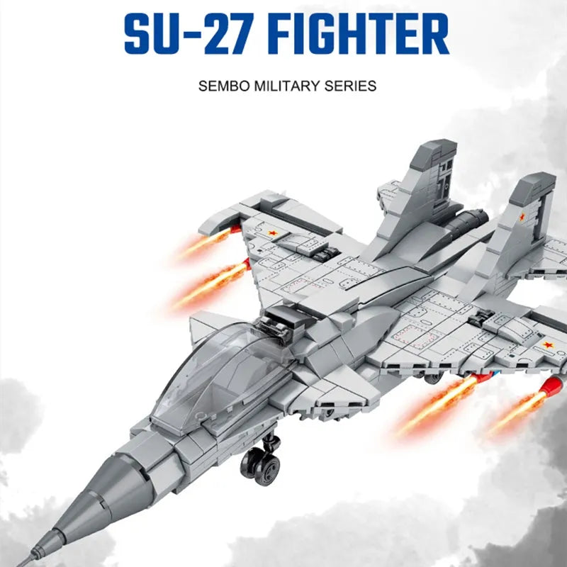 Military MOC SU-27 Flanker Fighter Jet Bricks Kids Toys