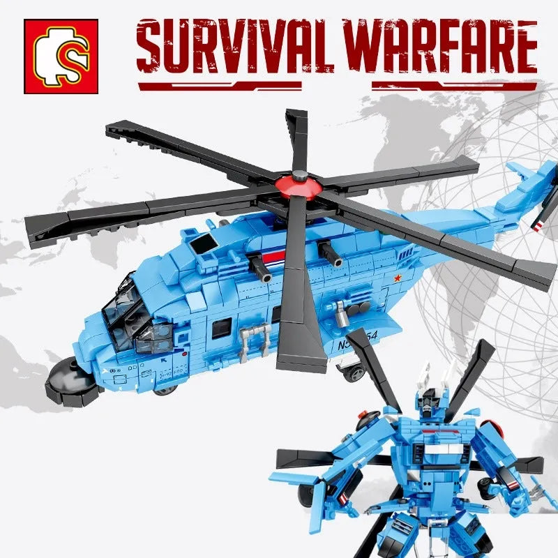 Building Blocks MOC Military H - 92 Armed Helicopter Mecha Robots Bricks Toy - 3