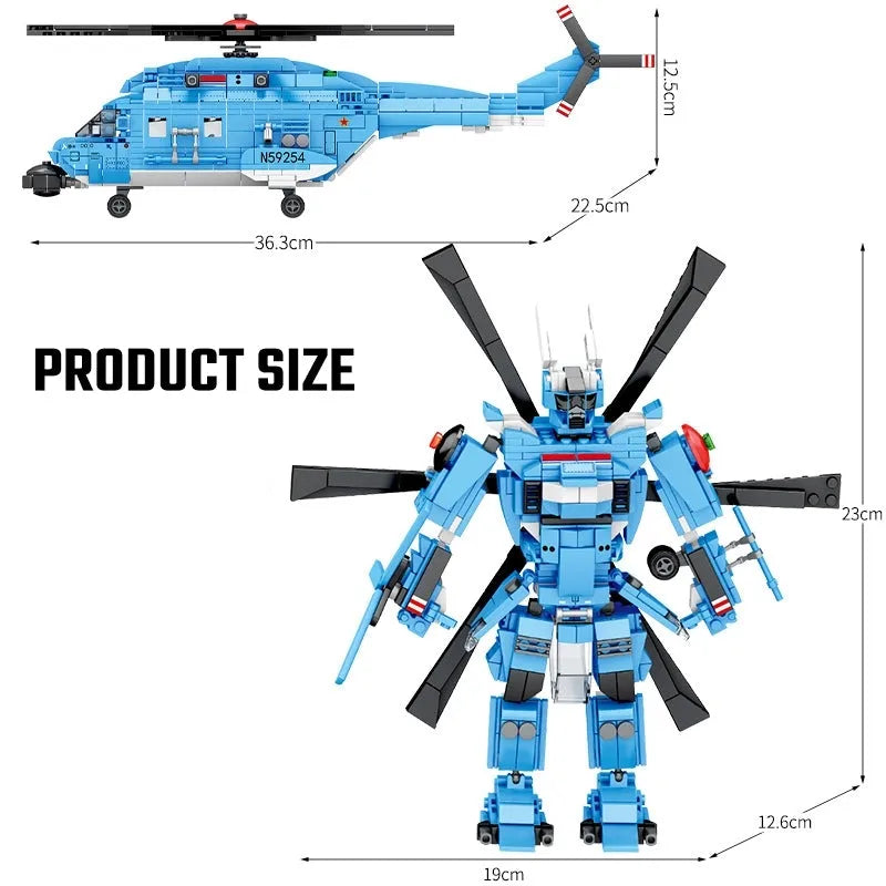 Building Blocks MOC Military H - 92 Armed Helicopter Mecha Robots Bricks Toy - 6