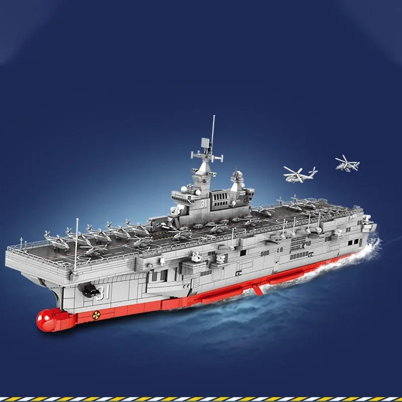 Building Blocks MOC Military Helicopter Landing Dock Carrier Bricks Toys - 8