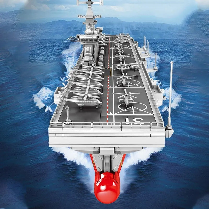 Building Blocks MOC Military Helicopter Landing Dock Carrier Bricks Toys - 6