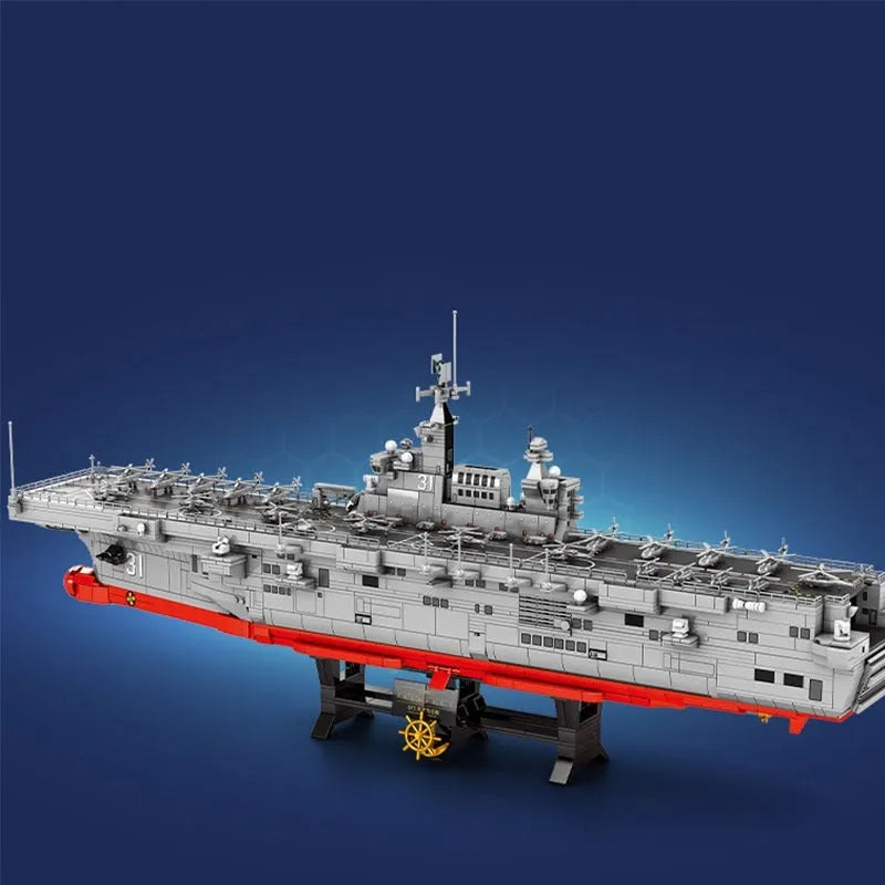 Building Blocks MOC Military Helicopter Landing Dock Carrier Bricks Toys - 7