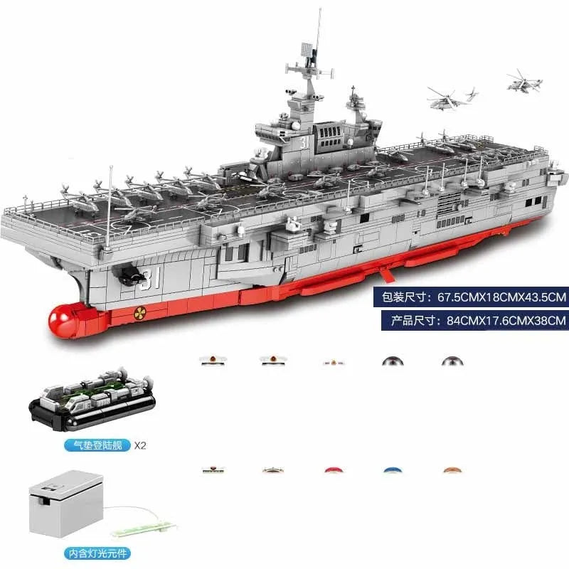 Building Blocks MOC Military Helicopter Landing Dock Carrier Bricks Toys - 3
