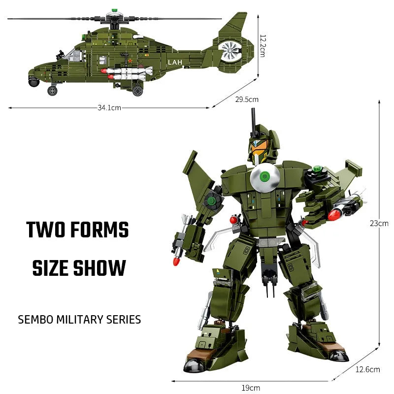 Building Blocks MOC Military Light Armed Helicopter Mecha Robots Bricks Toys - 6