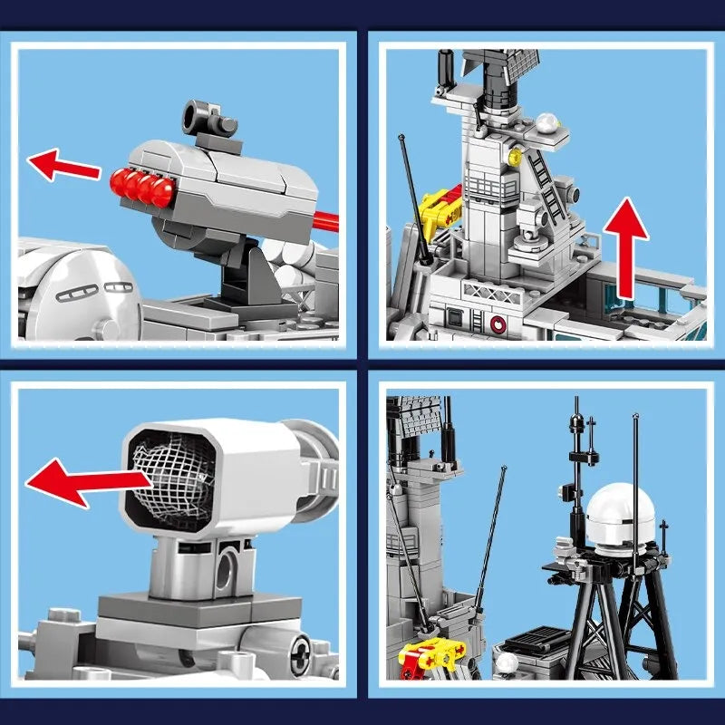 Building Blocks MOC Military Navy 956 Destroyer Battleship Bricks Toy - 3