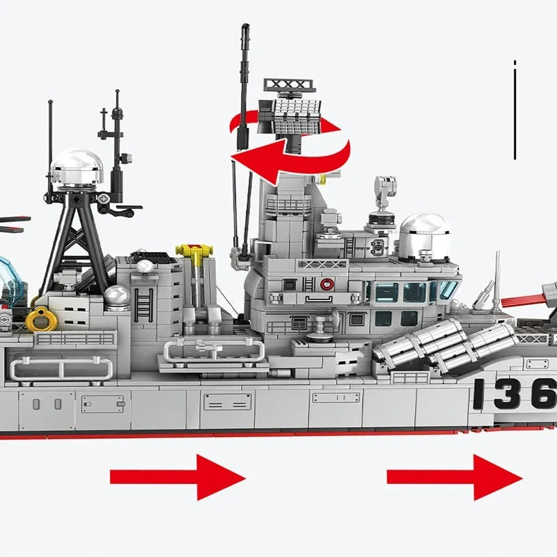 Building Blocks MOC Military Navy 956 Destroyer Battleship Bricks Toy - 5