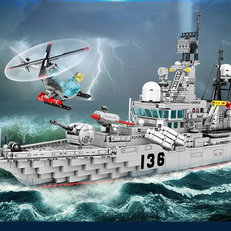 Building Blocks MOC Military Navy 956 Destroyer Battleship Bricks Toy - 2
