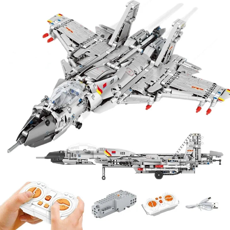Building Blocks MOC Military RC J-15 Flying Shark Aircraft Bricks Toy Construction Set Toys - 1
