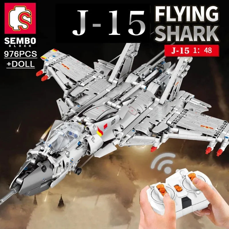 Building Blocks MOC Military RC J-15 Flying Shark Aircraft Bricks Toy - 2