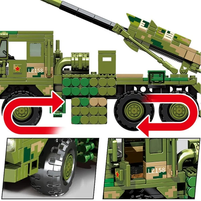 Building Blocks MOC Military WW2 Mounted Howitzer Canon Truck Bricks Toys - 5