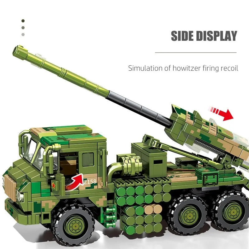 Building Blocks MOC Military WW2 Mounted Howitzer Canon Truck Bricks Toys - 9