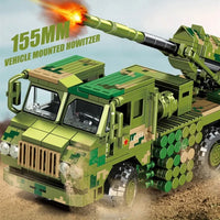 Thumbnail for Building Blocks MOC Military WW2 Mounted Howitzer Canon Truck Bricks Toys - 2