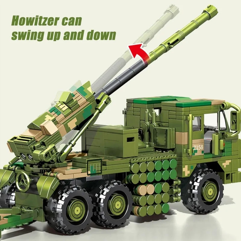 Building Blocks MOC Military WW2 Mounted Howitzer Canon Truck Bricks Toys - 4