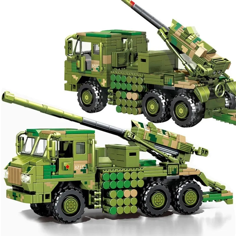 Building Blocks MOC Military WW2 Mounted Howitzer Canon Truck Bricks Toys - 1