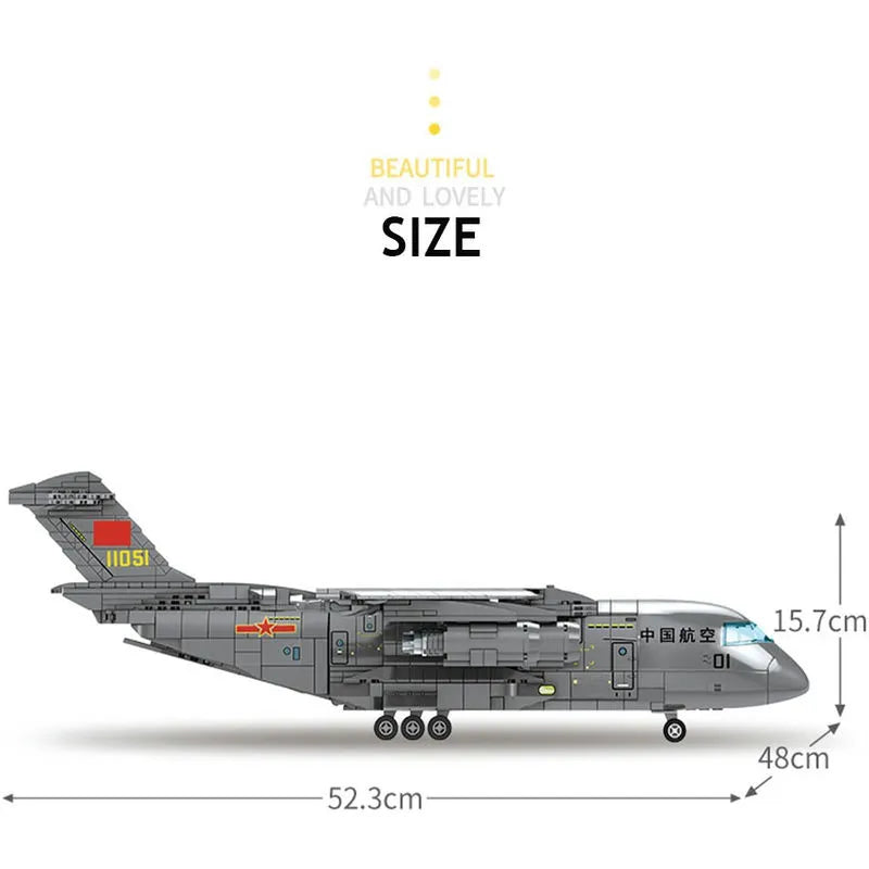 Building Blocks MOC Military WW2 Y-20 Transport Aircraft Bricks Toy - 8