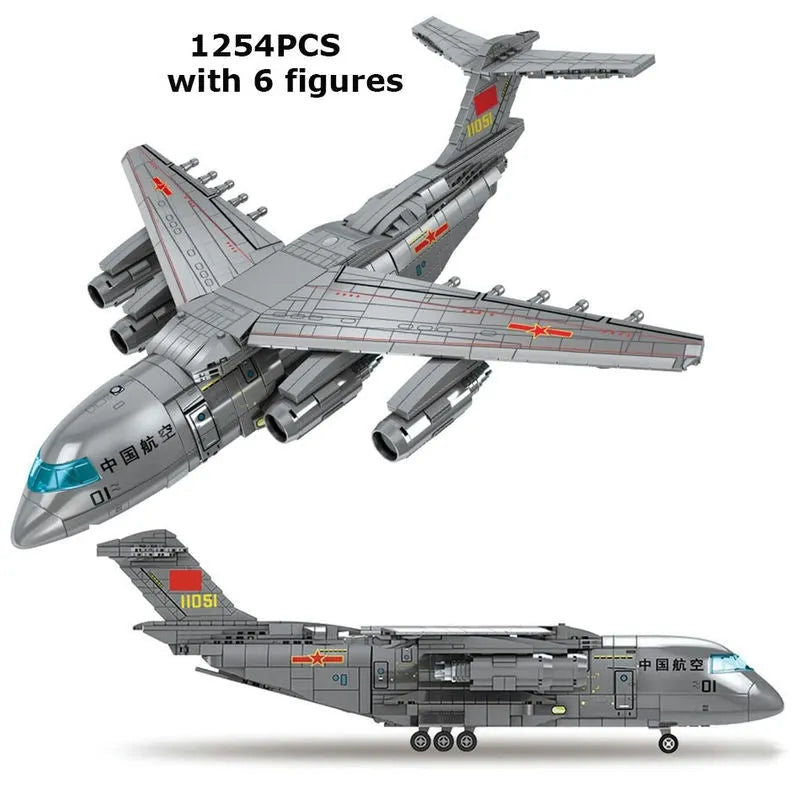 Building Blocks MOC Military WW2 Y-20 Transport Aircraft Bricks Toy - 9