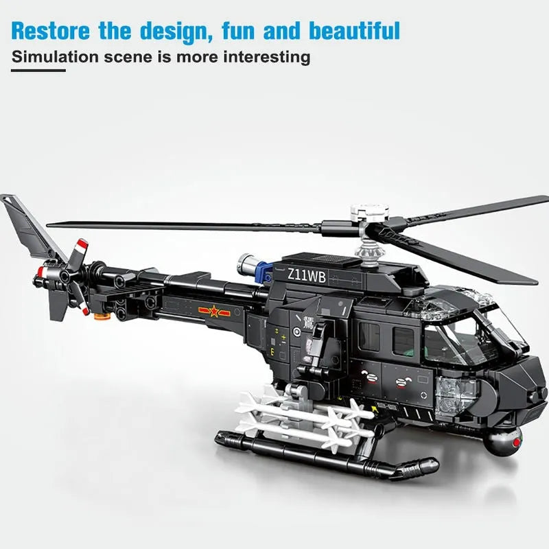 Building Blocks MOC Military Z-11B Attack Helicopter Bricks Toys Construction Set Toys - 7