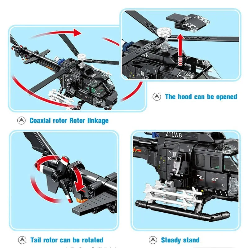 Building Blocks MOC Military Z-11B Attack Helicopter Bricks Toys Construction Set Toys - 9