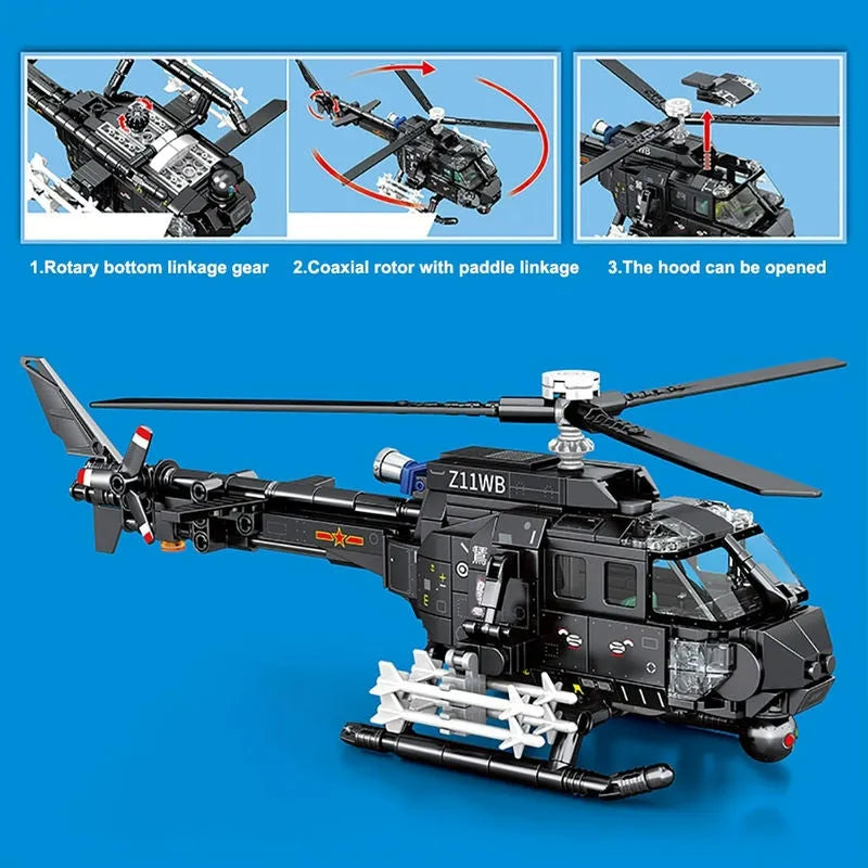 Building Blocks MOC Military Z-11B Attack Helicopter Bricks Toys Construction Set Toys - 10