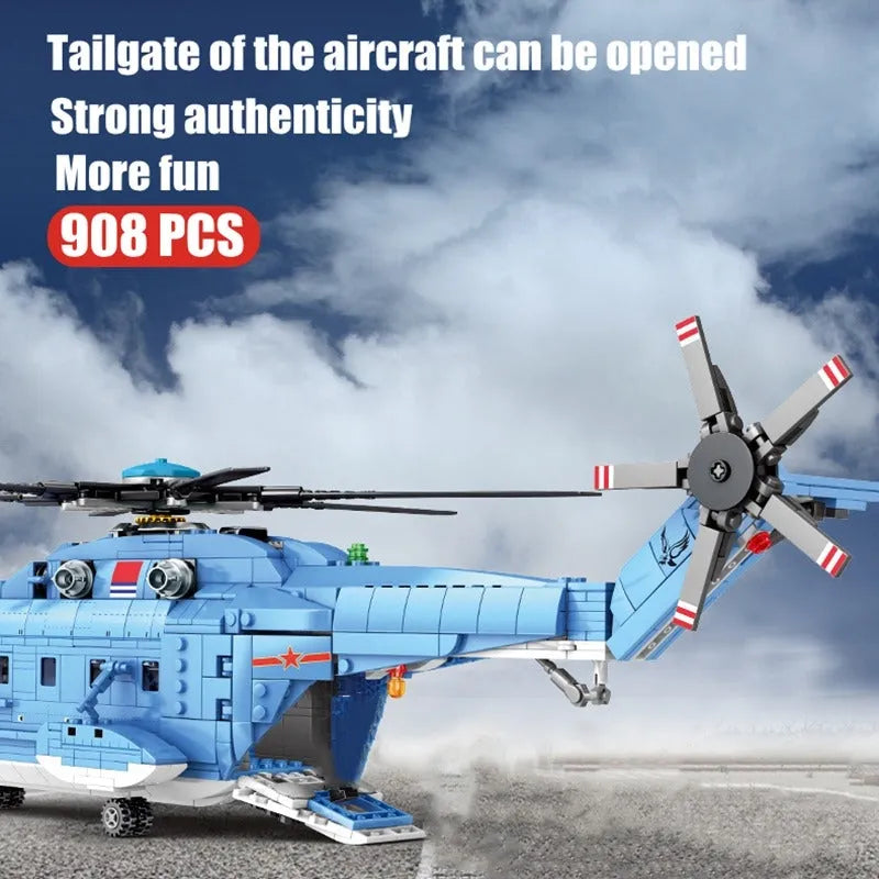 Building Blocks MOC Military Z-18 Utility Helicopter Bricks Toys - 4
