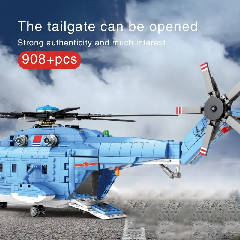 Building Blocks MOC Military Z-18 Utility Helicopter Bricks Toys - 7