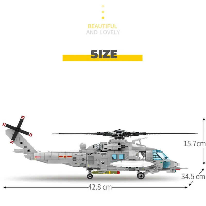 Building Blocks MOC Military Z20 Attack Helicopter Bricks Kids Toys - 8