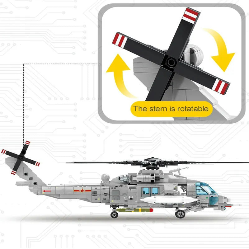 Building Blocks MOC Military Z20 Attack Helicopter Bricks Kids Toys - 6