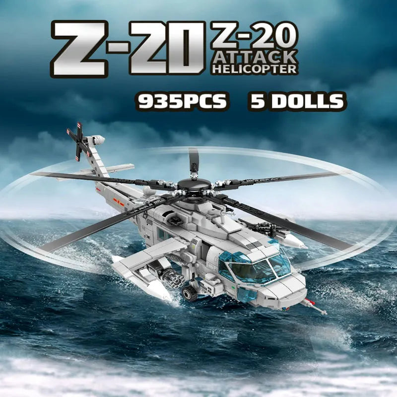 Building Blocks MOC Military Z20 Attack Helicopter Bricks Kids Toys - 2
