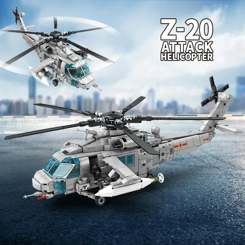Building Blocks MOC Military Z20 Attack Helicopter Bricks Kids Toys - 3