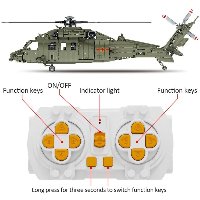 Building Blocks MOC RC Military Z-20 Attack Helicopter Bricks Kids Toys Construction Set Toys - 5