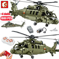 Thumbnail for Building Blocks MOC RC Military Z-20 Attack Helicopter Bricks Kids Toys Construction Set Toys - 9