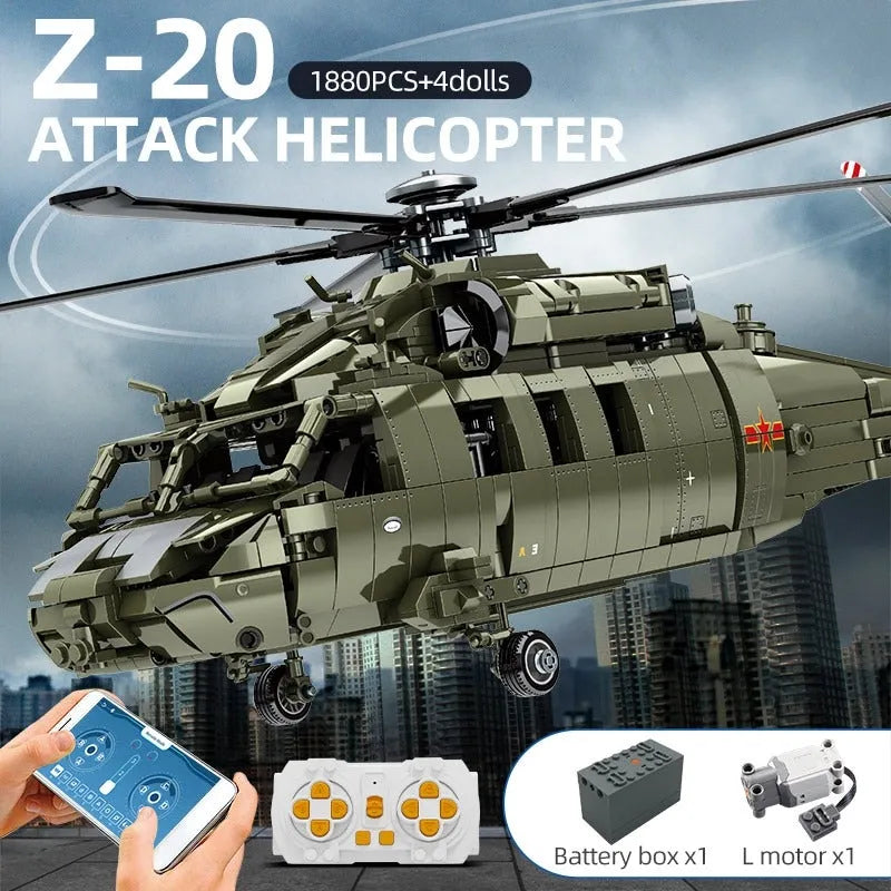 Building Blocks MOC RC Military Z-20 Attack Helicopter Bricks Kids Toys Construction Set Toys - 8
