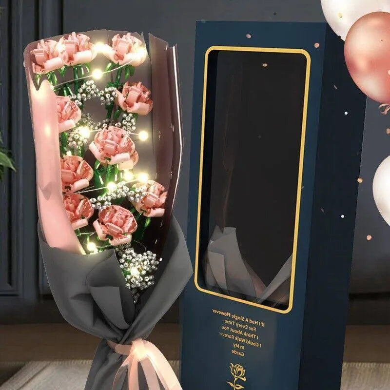 Building Blocks MOC Romantic Roses Bouquet Flower Pot Bricks Kids Toys - 6