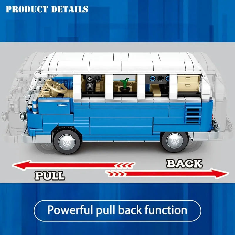 Building Blocks MOC Vintage Camper Bus Retro Car Bricks Toys 701810 Construction Set Toys - 11
