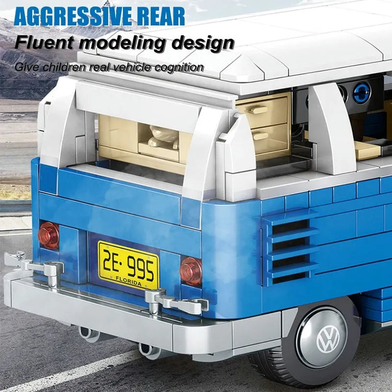 Building Blocks MOC Vintage Camper Bus Retro Car Bricks Toys 701810 Construction Set Toys - 8