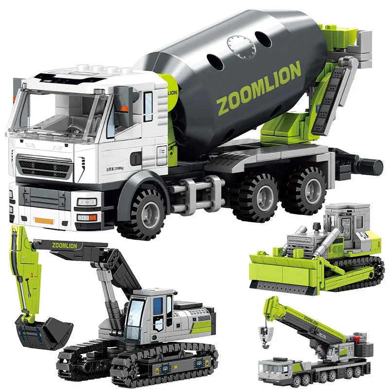 Building Blocks Tech Mechanical Mixer Crane Truck Excavator Bricks Toy - 1