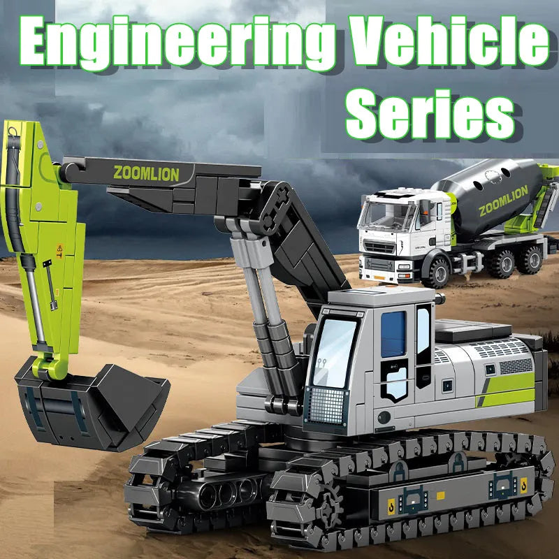 Building Blocks Tech Mechanical Mixer Crane Truck Excavator Bricks Toy - 6