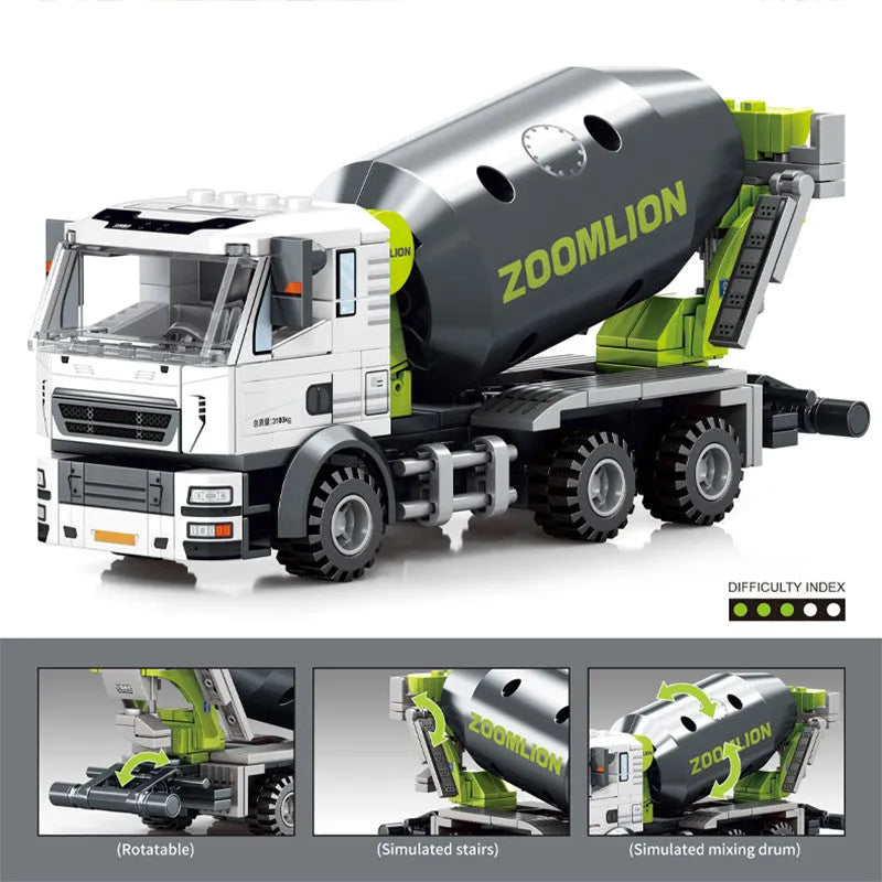 Building Blocks Tech Mechanical Mixer Crane Truck Excavator Bricks Toy - 10